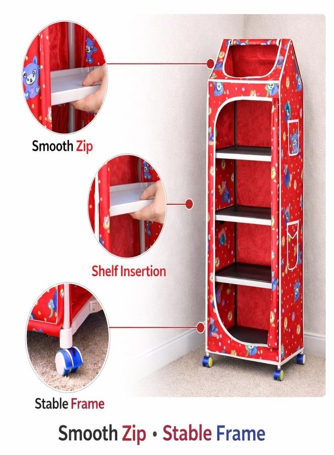 Maanit Collapsible Wardrobe Organizer, 5 Racks Storage Rack for Kids (Red) - Image 2